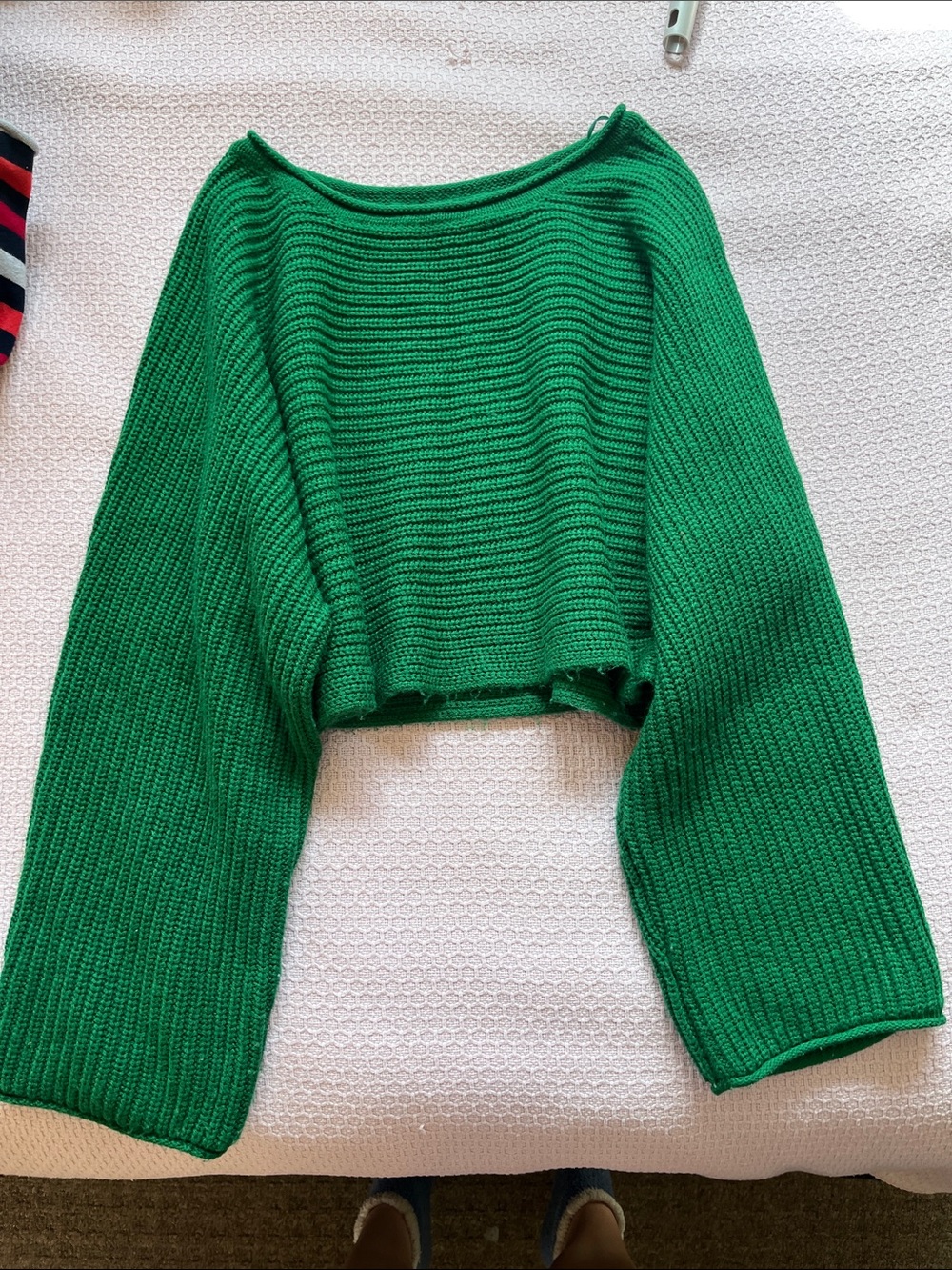 Topshop Green Ribbed Cropped Sweater